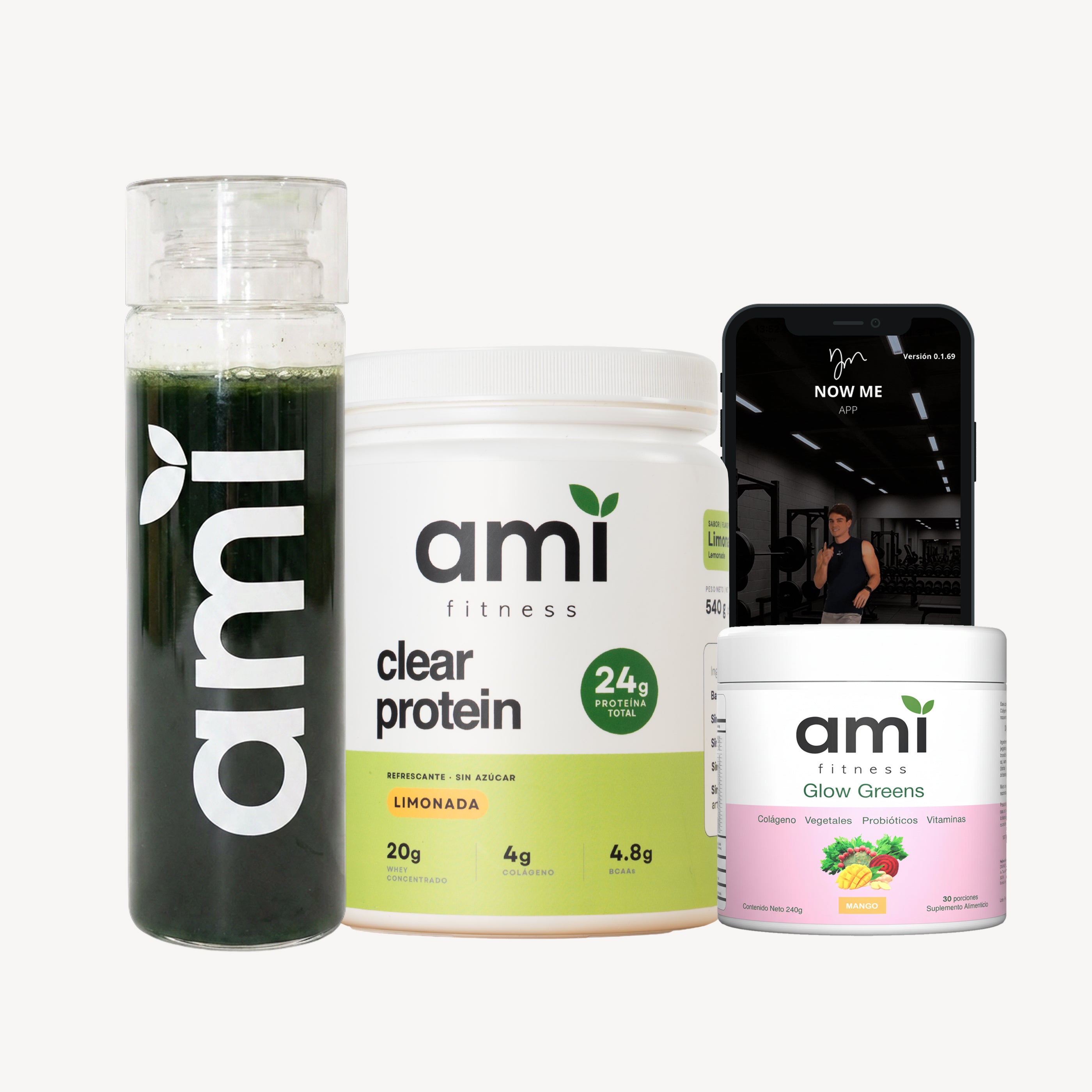 Paquete: Clear Protein + Glow Greens Mango + NowMe App